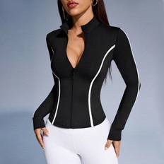 Shein Outerwear Shein Contrast Trim Stand Collar Fitted Sports Jacket