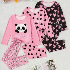 Shein Tween Girl 3 Piece Set Casual Pajamas - Cute Panda Heart Print