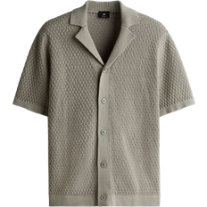 H&M Regular Fit Textured-Knit Resort Shirt - Khaki Green