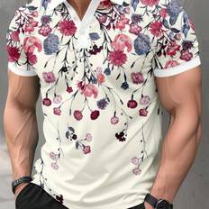 Florals Polo Shirts Shein Men's Retro Floral Print Business Casual Short Sleeve Polo Shirt