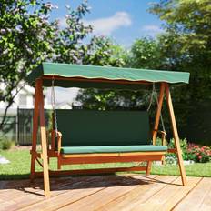 Green Canopy Porch Swings OutSunny 3 Seater Wooden Garden Swing Chair Seat Hammock Bench Lounger Bed