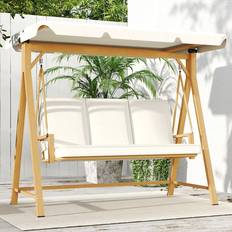 Beige Canopy Porch Swings OutSunny 3 Seater Garden Swing Seat with Adjustable Canopy and Cushion 170 x 120 x 198 cm