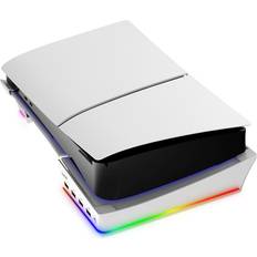 Ipega PS5 Slim PS5 Pro USB Hub og Horisontal Stander med Cool RGB Lys Hvid