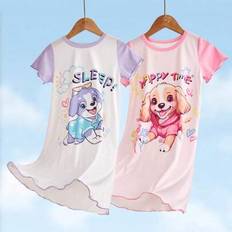 Polyester Nightgowns Children's Clothing Shein Young Girl Puppy Print Soft Comfortable Long Nightgown - Purple