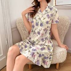 Polyester Nightgowns Children's Clothing Shein Elegant Floral Print Short Sleeve Maxi Nightgown Loungewear - Comfortable