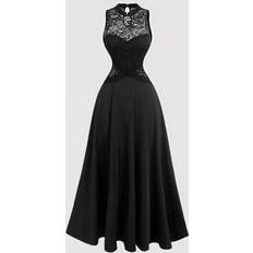 Shein Women's Black Lace Long Dress - Black
