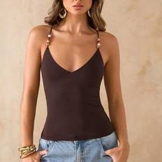 Shein Beaded Spaghetti Strap Tank Top - Brown