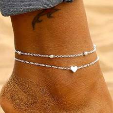 Anklets Shein Minimalist Double-Layer Heart Design Stainless Steel Anklet Jewelry