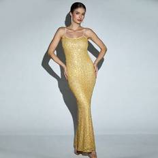 Shein Women's Square Neck Long Sleeve Sequin Bodycon Mini Dress - Wedding Guest