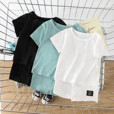 White Other Sets Shein Baby Boy 6-Pack Short Sleeve Shorts Set - Black/White/Green