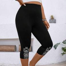 Shein Plus Size Women Floral Print Elastic Waist Casual Cropped Leggings