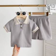 S Other Sets Children's Clothing Shein Baby Boy's Casual And Simple Waffle Short-Sleeved Top And Shorts Set - Mint Green