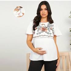 XXS Maternity & Nursing Wear Shein Maternity Floral Embroidery Breastfeeding Shirt