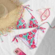 Polyester Bikini Sets Shein Cute Floral Lace Pleated Bikini Two Pieces Set - Summer Island Vacation