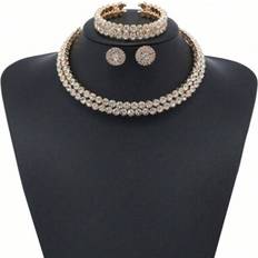 Glass Jewellery Sets Shein Luxury Crystal Necklace Earrings Bracelet Jewelry Set - Elegant