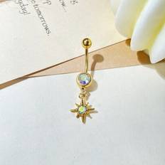 Silver - Women Piercings Shein European American Fashion Octagon Star Studded Delicate Navel Ring - Stainless Steel