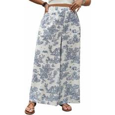Shein Women Flowy Wide Leg Pants Casual Loose Plus Size Vintage Floral Print Elastic Waist Trousers - Plus Size