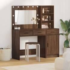 vidaXL 2-Delt Sminkebord Sæt Med LED Sort Eg Toiletbord