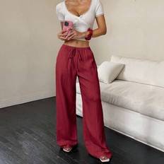Shein Damen Lässig Einfarbige Texturierte Stoff Knoten Taille Schrägeingriff Taschen - Weite
