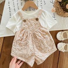 6-9M Jumpsuits Children's Clothing Shein Baby Girl Jacquard Fabric Solid Color Jumpsuit