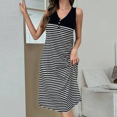 S Nightgowns Shein Striped Patchwork Sleeveless Casual Nightgown - Women
