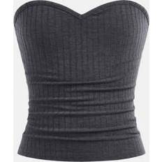 Girls Tank Tops Shein Tween Girls Casual Fitted Ruched Stretchy Knit Solid Ribbed Sleeveless Crop Tank Top - Gray