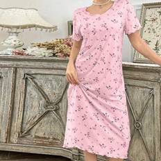 S Nightgowns Shein Floral Print Ribbed Relaxed Fit Short Sleeve - Nightgown