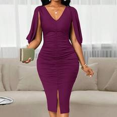 Shein Wedding Guest Dress Women's Round Neck - Red Mesh Stitching Red Combination Flower
