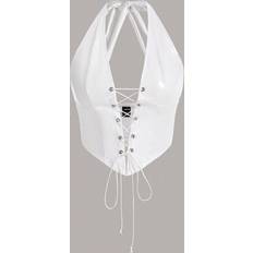 Leather Tank Tops Shein Lace Up Front Halter - White