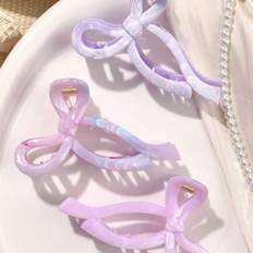 Purple Hair Clips Shein 3-Piece Set Dreamy Purple Marble Gradient Hair Claw Clips With Ribbons