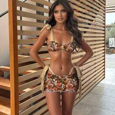 Leopard Tankinis Shein Summer Beach Women Leopard Floral Print Tie Front Net Mesh Tankini Swimsuit Set - Leopard