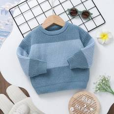 Shein Baby Boy Ombre Knit Crew Neck Long Sleeve Casual Pullover Sweater - Classic Fashion Apparel