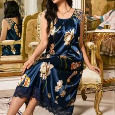 S Nightgowns Shein Elegant Butterfly Embroidered Floral Trim Satin Women - Nightgown