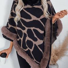 Black Capes & Ponchos Temu Elegant Women's Leopard Print Poncho - Black/Color Design