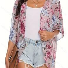 Chiffong Badkläder Temu Women's Floral Print Chiffon Beach Cover-up - Lightweight