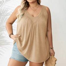 5XL Tank Tops Shein Plus Size Women's Green V-Neck Loose Fit Tank Top