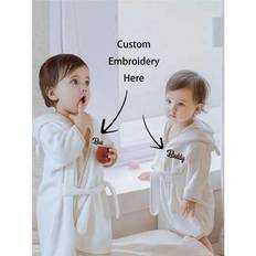 Long Sleeves Dressing Gowns Shein Personalized Embroidered Kids Hooded Bathrobe - Cute Ears