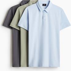 H&M Pikétröjor H&M 3-Pack Pikétröja Slim Fit 3-Pack - Ljusblå/Grön/Mörkgrå