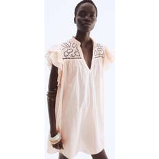 Kleider H&M Kleid Mit Volantärmeln Und Broderie Anglaise - Puderrosa