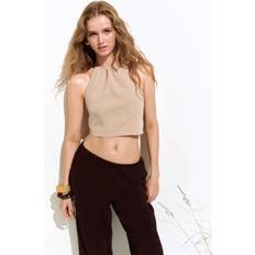 H&M Halterneck Topp Med Dragsko - Beige