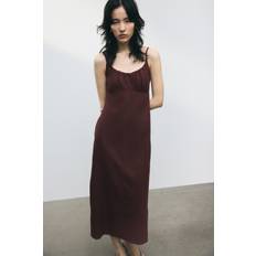 H&M Trägerkleid Aus Leinenmix - Dunkelbraun
