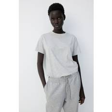H&M Damen T-Shirt aus Baumwolle - Hellgraumeliert