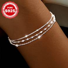 Temu 1.5mm 925 Silver Boho Sexy Women's Chain Bracelet - Silver