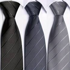 Polyester Ties Temu Men's Color Polyester Striped Tie Set - Black/Gray/Navy Blue