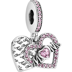 Pandora Heart & Mum Dangle Charm - Silver/Pink