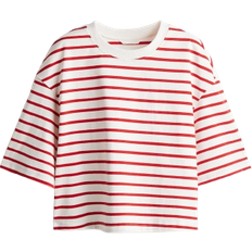 H&M Randiga Överdelar H&M Cropped T-shirt - White/Red Striped