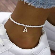 Anklets Shein Bohemian Style Stainless Steel 26-Letter Pendant - White