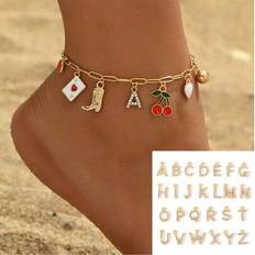Shein Initial Letter Charm Gold Chain Anklet - Women's