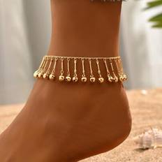 18k - Gold Anklets Shein Fashionable Simple Style Versatile Tassel Bar & Bell Decorated Women Anklet - Gold