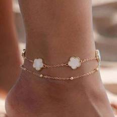 Anklets Shein Five Petal Flower Style Double Layer Pendant Anklet - Summer Beach